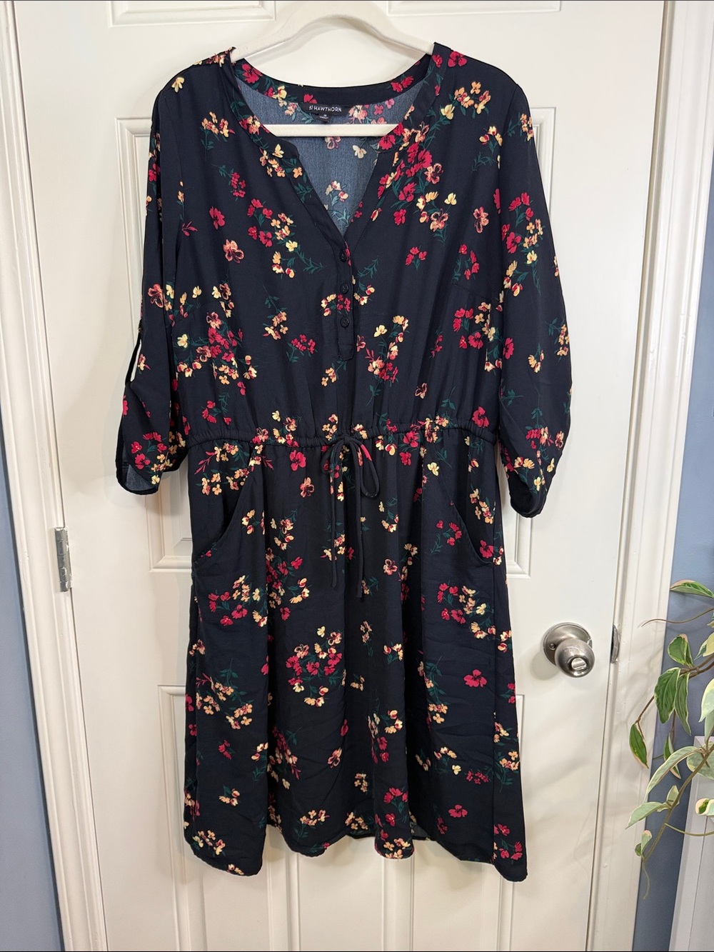 41 Hawthorn Black Midi Dress with Red & Yellow Floral Print